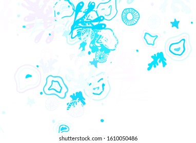 Light Pink, Blue vector backdrop with memphis shapes. Colorful chaotic forms with gradient in modern style. Elegant design for wallpapers.