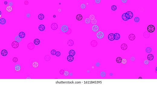 Light Pink, Blue vector backdrop with mystery symbols. Illustration with magical signs of spiritual power. Simple base for your occult design.