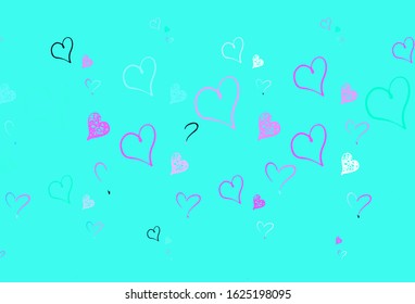 Light Pink, Blue vector backdrop with sweet hearts. Illustration with shapes of gradient hearts on blur backdrop. Design for a business advert of anniversary.