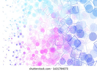 Light Pink, Blue vector backdrop with lines, circles, rhombus. Illustration with colorful circles, triangles, rectangles. Smart design for your adverts.