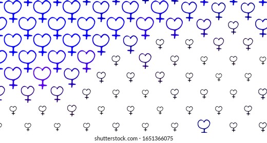 Light Pink, Blue vector backdrop with woman's power symbols. Colorful feminism symbols with a gradient in modern style. Elegant design for wallpapers.