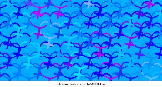 Light Pink, Blue vector backdrop with woman's power symbols. Illustration with signs of women's strength and power. Design for International Women’s Day.