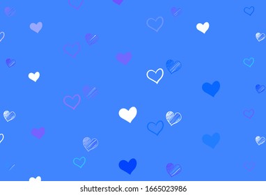 Light Pink, Blue vector backdrop with sweet hearts. Glitter abstract illustration with colorful hearts in romantic style. Pattern for valentine's ad, booklets.