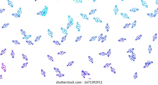 Light Pink, Blue vector backdrop with woman's power symbols. Colorful feminism symbols with a gradient in modern style. Elegant design for wallpapers.