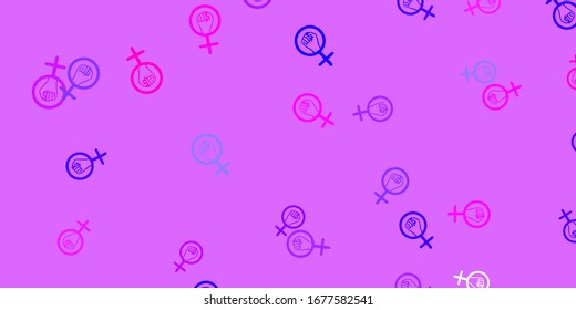 Light Pink, Blue vector backdrop with woman's power symbols. Abstract illustration with a depiction of women's power. Elegant design for wallpapers.