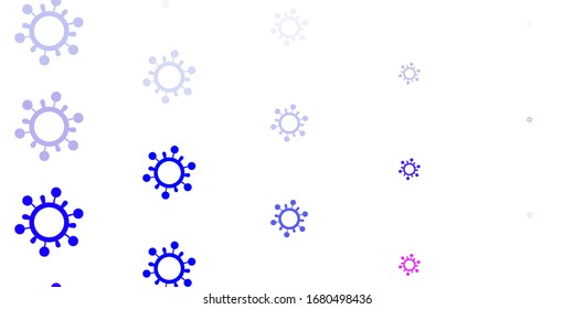 Fondo vectorial azul rosa claro con símbolos de virus. Ilustración abstracta con formas de degradado biológico. Mejor diseño para eventos de cuarentena.
