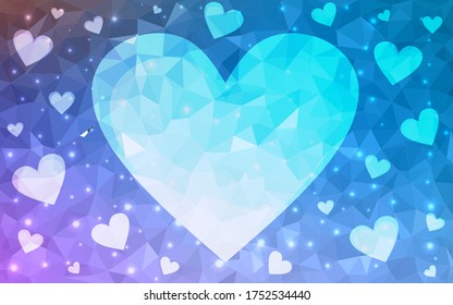 Light Pink, Blue vector  backdrop with sweet hearts. Hearts on blurred abstract background with colorful gradient. Design for ad, poster, banner of Valentine Day.