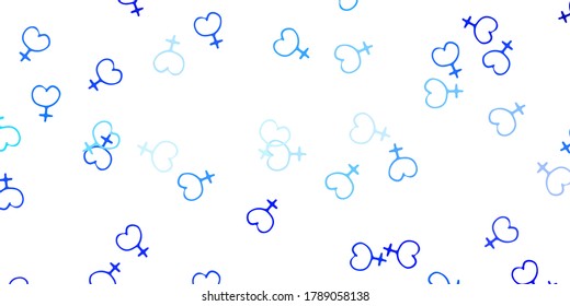 Light Pink, Blue vector backdrop with woman's power symbols. Colorful illustration with gradient feminism shapes. Simple design for your web site.