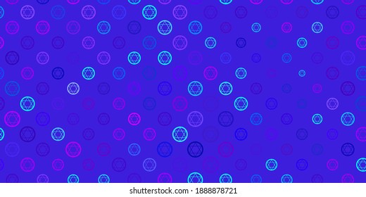 Light Pink, Blue vector backdrop with mystery symbols. Illustration with magical signs of spiritual power. Best design halloween events.