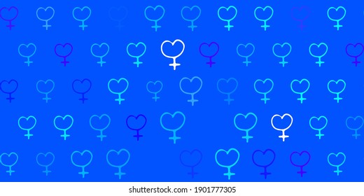 Light Pink, Blue vector backdrop with women power symbols. Colorful feminism symbols with a gradient in modern style. Simple design for your web site.