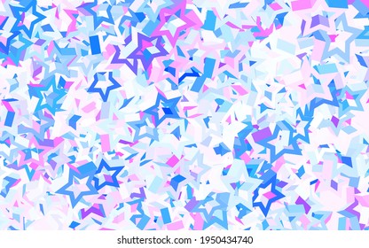 Light Pink, Blue vector backdrop with small and big stars. Stars on blurred abstract background with gradient. Template for cosmic backgrounds.