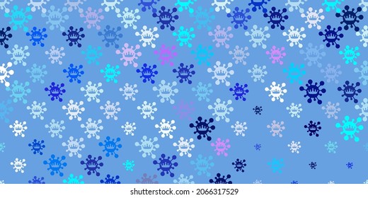 Light Pink, Blue vector backdrop with virus symbols. Smart illustration with covid signs in decorative style. Simple drawing against danger fever.
