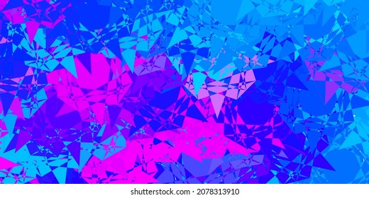 Hellrosa, blauer Vektorhintergrund mit Dreiecken, Linien. Dreiecksformen mit buntem Farbverlauf im abstrakten Stil. Design für Ihre Bildschirmhintergründe.