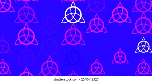 Light Pink, Blue vector backdrop with mystery symbols. Colorful mystic symbols with a gradient in ancient style. Design for magic, spiritual events.