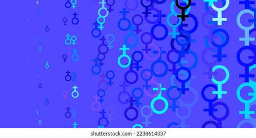 Light Pink, Blue vector backdrop with woman's power symbols. Illustration with signs of women's strength and power. Background for International Women’s Day.