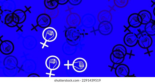 Light Pink, Blue vector backdrop with woman's power symbols. Illustration with signs of women's strength and power. Best design to show the power of women.