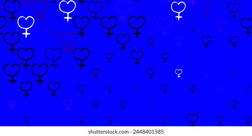 Light Pink, Blue vector backdrop with woman's power symbols. Colorful feminism symbols with a gradient in modern style. Elegant design for wallpapers.