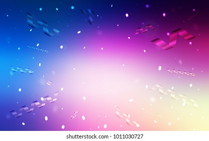Light Pink, Blue vector background with xmas confetti. Modern geometrical abstract illustration with carnival ribbons. The template can be used as a background for postcards.