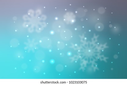 Light Pink, Blue vector background with xmas snowflakes. Snow on blurred abstract background with gradient. The pattern can be used for year new  websites.