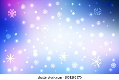 Light Pink, Blue vector background with xmas snowflakes. Modern geometrical abstract illustration with crystals of ice. New year design for your business advert.
