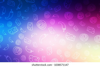 Light Pink, Blue vector background with tasty food. Decorative shining illustration with food on abstract template. Doodle design for your business advert of cafes.