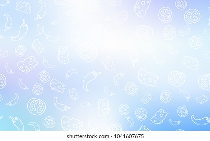 Light Pink, Blue vector background with tasty food. Fast Food on blurred abstract background with colorful gradient. Design for ad, poster, banner of cafes or restaurants.