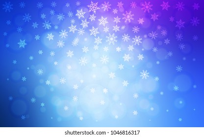Light Pink, Blue vector background with xmas snowflakes. Blurred decorative design in xmas style with snow. New year design for your ad, poster, banner.