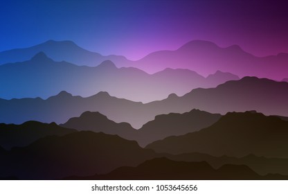 Light Pink, Blue vector background with curved circles. Creative geometric illustration in mountain style with gradient. Mountain style for your business design.