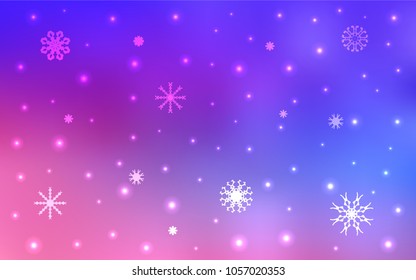 Light Pink, Blue vector background with xmas snowflakes. Blurred decorative design in xmas style with snow. The pattern can be used for new year ad, booklets.