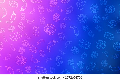 Light Pink, Blue vector background with tasty food. Decorative shining illustration with food on abstract template. Design for ad, poster, banner of cafes or restaurants.
