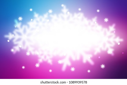 Light Pink, Blue vector background with xmas snowflakes. Shining colored illustration with snow in christmas style. The pattern can be used for year new  websites.