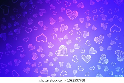 Light Pink, Blue vector background with hearts. Hearts on blurred abstract background with colorful gradient. Beautiful design for your business advert of anniversary.