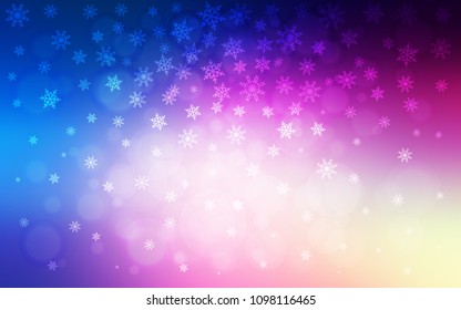 Light Pink, Blue vector background with xmas snowflakes. Decorative shining illustration with snow on abstract template. New year design for your ad, poster, banner.
