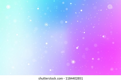 Light Pink, Blue vector background with xmas snowflakes. Glitter abstract illustration with crystals of ice. The pattern can be used for year new  websites.