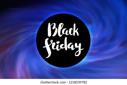 Light Pink, Blue vector background with a black hole, sky. Colorful illustration of a black hole on a starry backdrop. Black Friday design for ads, commercials.