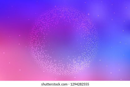 Light Pink, Blue vector background with astronomical stars. Space stars on blurred abstract background with gradient. Pattern for futuristic ad, booklets.