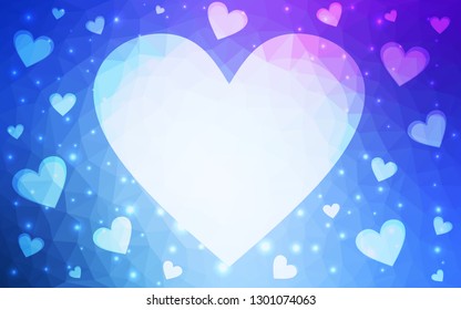 Light Pink, Blue vector  background with Shining hearts. Glitter abstract illustration with colorful hearts in romantic style. Design for ad, poster, banner of Valentine Day.