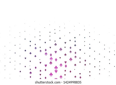 Light Pink, Blue vector background with cards signs. Shining illustration with hearts, spades, clubs, diamonds. Design for ad, poster, banner of gambling websites.