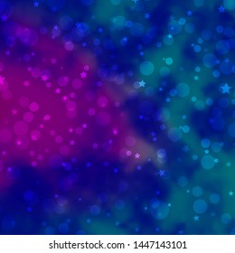 Light Pink, Blue vector background with circles, stars. Colorful illustration with gradient dots, stars. Design for wallpaper, fabric makers.