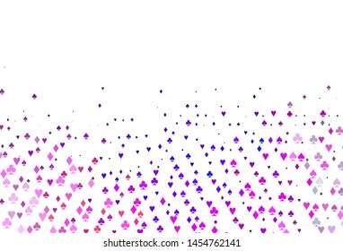 Light Pink, Blue vector background with cards signs. Colored illustration with hearts, spades, clubs, diamonds. Template for business cards of casinos.
