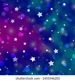 Light Pink, Blue vector background with circles, stars. Colorful illustration with gradient dots, stars. Template for business cards, websites.