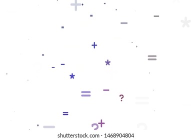 Light Pink, Blue vector background with arithmetic signs. Abstract illustration with colored algebra signs. Pattern for ad, booklets, leaflets of education.