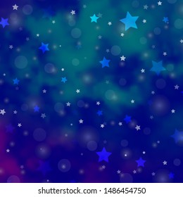 Light Pink, Blue vector background with circles, stars. Illustration with set of colorful abstract spheres, stars. Design for textile, fabric, wallpapers.