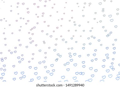 Light Pink, Blue vector background with hearts. Glitter abstract illustration with colorful hearts in romantic style. Pattern for valentine's ad, booklets.