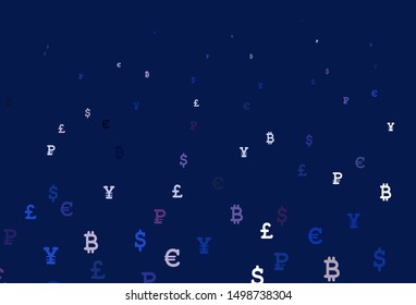 Light Pink, Blue vector background with financial symbols. Colored symbols of currency on white background. Pattern for bank ads, posters, banners.