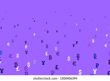 Light Pink, Blue vector background with signs of currency. Blurred design in simple style with symbols of currency. Pattern for trader ads, booklets, leaflets.