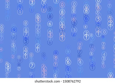 Light Pink, Blue vector background with signs of numerals. Abstract illustration with colored algebra signs. Pattern for school, grammar websites.