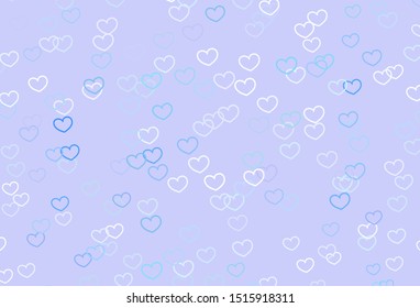 Light Pink, Blue vector background with Shining hearts. Blurred decorative design in doodle style with hearts. Pattern for carnival, festival romantic leaflets.