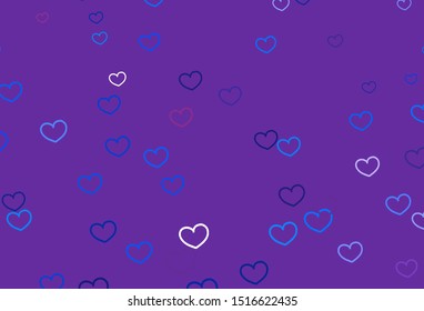Light Pink, Blue vector background with hearts. Blurred decorative design in doodle style with hearts. Design for your business advert of anniversary.