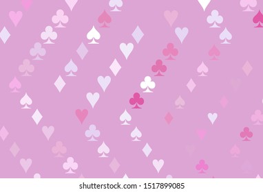 Light Pink, Blue vector background with cards signs. Colorful gradient with signs of hearts, spades, clubs, diamonds. Pattern for leaflets of poker games, events.